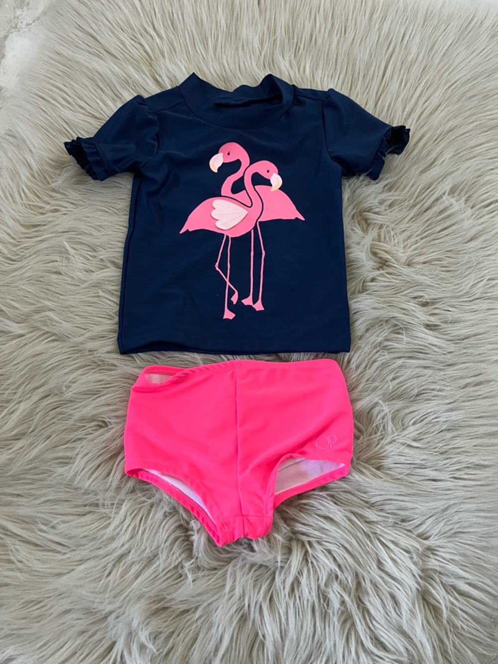 Customized toddler girl's Swimwear flamingo rash guard set | 3T